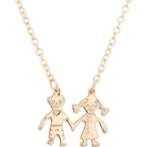 1pc Two Children Hand In Hand Pendant Necklace Silver Gold Rose Gold Color For Family Gift Drop Shipping Store