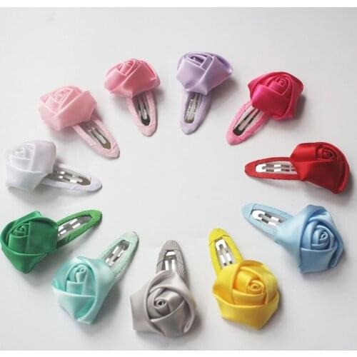2pcs/lot Rolled Satin Ribbon Rose Bud Flower Lined Clip for Baby Girls Hair Barrettes Pins Snap Alligator Hair Clip Accessories