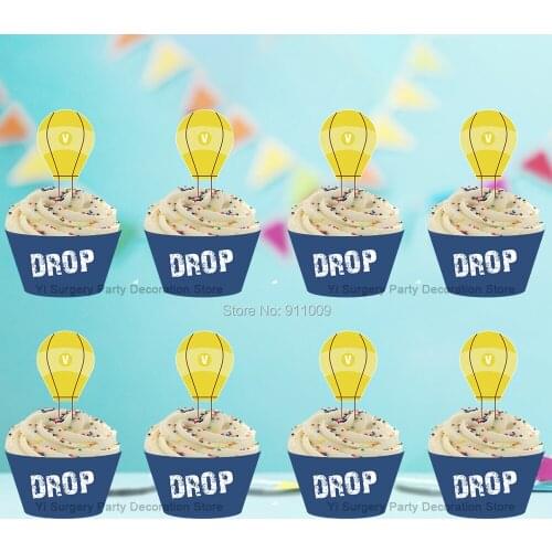 24set Battle Game Theme Party Decoration Drop Parachute Birthday Cupcake Wrappers Toppers Party Supplies
