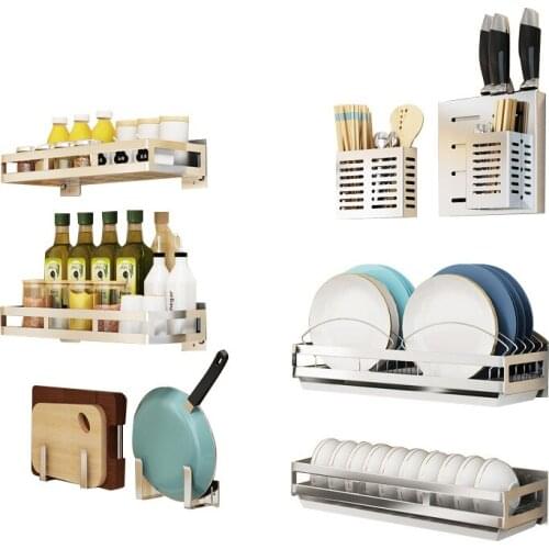 Stainless Steel Perforation-free Kitchen Shelf Wall-mounted Cutting Board Dishes Tableware Racks Perforation-free Storage Rack