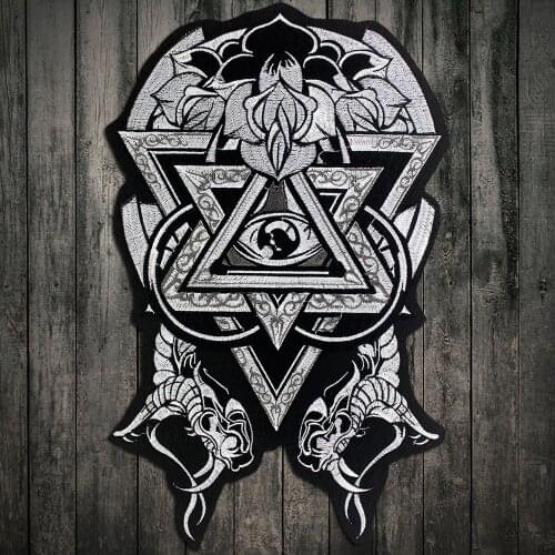 Fashion Punk Eye Skeleton Flower Biker Vest Embroidered Patch Iron On /sew on Full Back of Jacket shirt Motorcyle Patches