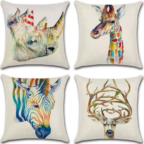 New 3D Animal Rhino Giraffe Elk Head Portrait 45*45cm Linen Throw Pillow Cushion Cover Car Home Sofa Decorative Pillowcase42