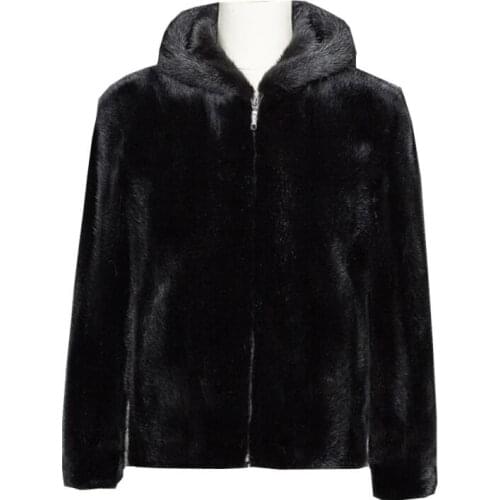 Autumn faux mink fur leather jacket mens winter thicken warm hooded fur leather coat men loose jackets fashion B257