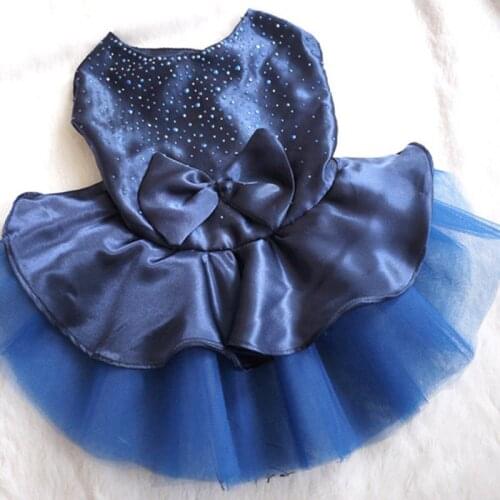Pet Dog Cat Bow Diamond Dress Lace Skirt Style Princess Puppy Dog Clothes Costume Red/Blue/Golden Free shipping &Drop shipping