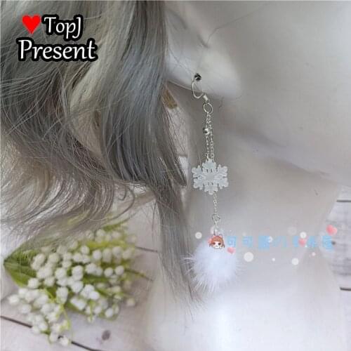 Lolita Hand made winter white Ear Studs ornament Lolita Chinese ancient Hanfu hairpin pair Ear Studs ice and snow accessories