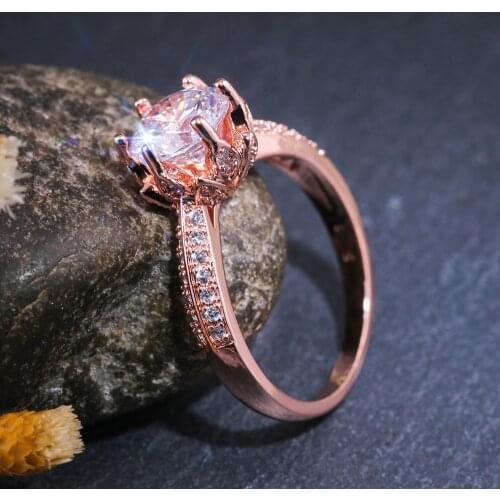 Six Prong Simulation Diamond Womens Classic Carat Full Rhineston Wedding Ring Bridal Engagement Accessories Bijoux