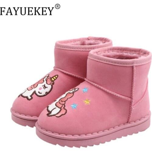 2019 Cartoon Rainbow Unicorn Boots Kids Snow Boots Warm Winter Shoes for Girls Boys Non-slip Flat Baby Toddler Girls Boys Boots