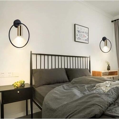Gold / black simple modern creative round wall lamp bedroom living room stairs aisle bedside lamp
