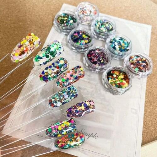 1Jar Nail Art Different Size Mixed Glitter Pieces Different Color Mixed in Jar bj86
