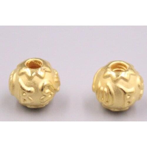 1PCS Real 24K Yellow Gold Pendant 3D Lucky Lotus Flower Pattern Six-word Motto Bead 0.6-0.7g 8mmW