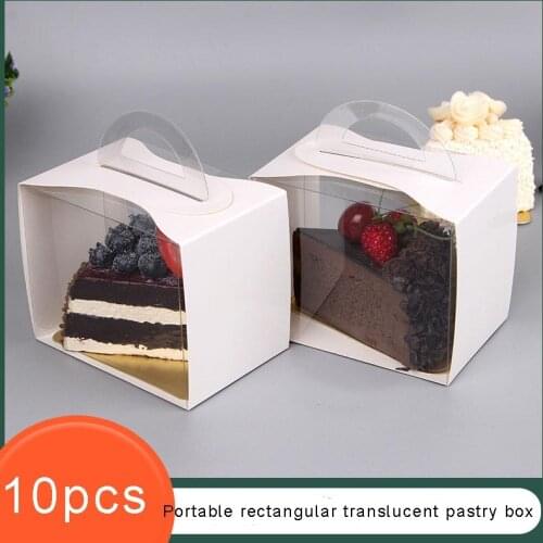 10pcs Portable Transparent Melaleuca Cut Pieces Cut Rectangular Translucent Pastry Cake Box Packaging Mousse Pastry Triangle Box