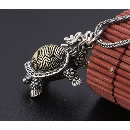 100% S925 Sterling Silver Hiphop Creative Dragon Tortoise Pendant for Men Vintage Thai Silver Pendant DIY Jewelry Accessories