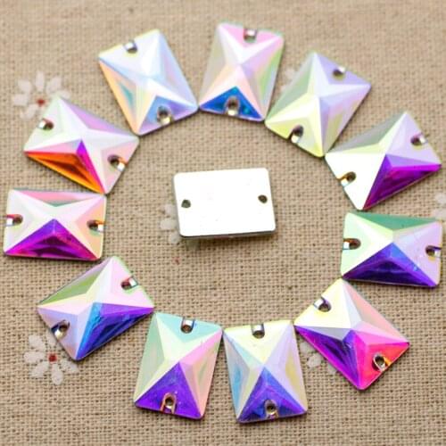 100pcs 13*18mm crystal AB Silver Base FlatBack Rectangle Sew On Rhinestone Resin Sewing On Rhinestone For Jewelry And Strass