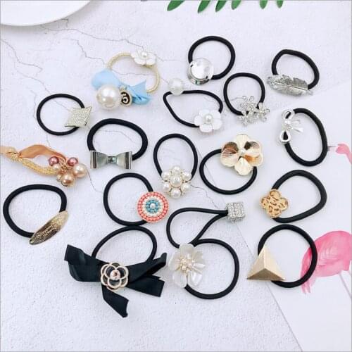 20 pcs Korean hair accessories bow flower rhinestone rubber band smooth triangle headdress hair ring mix and match wholesale