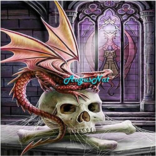 Skull diamond painting full square flying dragon wall art decor halloween diamond dotz mosaic embroidery picture craft gifts