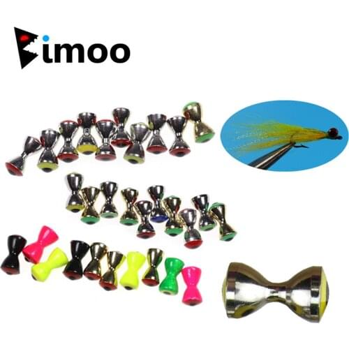Bimoo 50PCS 3D Fly Tying Brass Dumbbell Fish Eyes Crazy Charlie Tying Material Streamers Salmon Barbells Beads Lead Eyes Yellow