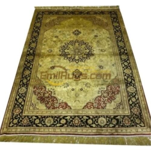Large Pure Silk Oriental Estate Blue Carpet Hand Knotted Turkish Area Rugs