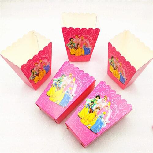 New Sale 6pcs/lot Six Princess Paper Popcorn Box Disposable Candy Gift Box Boy Girl Birthday Party Snack Box Supply