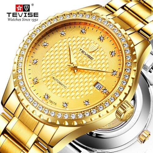 TEVISE new product Automatic Self-Wind Watches Stainless Steel Luxury Gold Black Auto Date Watch Men Mechanical T807A
