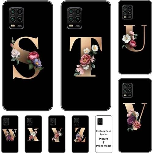 Flower 26 English Name Letters Custom Initial Case For Xiaomi Mi 10 Lite 5G Soft Silicone Cover Capa For Xiaomi 10 Mi 10 Pro 5G