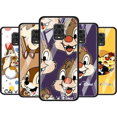 Disney Chip 'n' Dale cute for Xiaomi Redmi Note 10 Pro Max 10S 9T 9S 9 8T 8 7 Pro 5G Luxury Tempered Glass Phone Case Cover