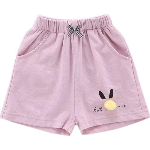 Kids Short Pants Baby Girl Summer Pompon Cartoon Printing Comfortable Sweet Casual Cotton Children Pant Elastic Waistline