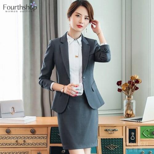 Elegant Office Lady Skirt Suits Women 2 Pieces Set Skirts And Blazer Jacket Business Work Unifrom Clothes 2021 Spring Plus Size