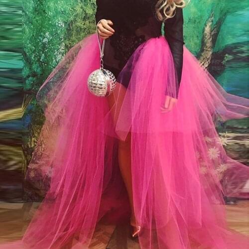 Fuchsia Ruffles Detachable Tulle Bridal Skirt Overskirt 2019 Long Tulle Skirt Women Faldas Largas Mujer Female Tulle Skirt