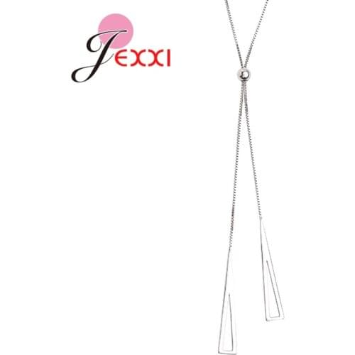 Geometric Hollow Real 925 Sterling Silver Triangle Tassels Pendant Clavicle Necklace For Women Girl Fine Jewelry Gift Wholesale