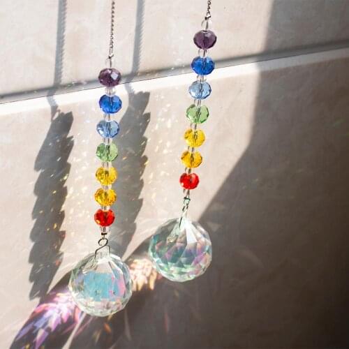 H&D Set of 2,30mm Crystal Ball Suncatcher Rainbow Maker Window Hanging Ornament Chakra Rondelle Beads Strand Design Home Decor