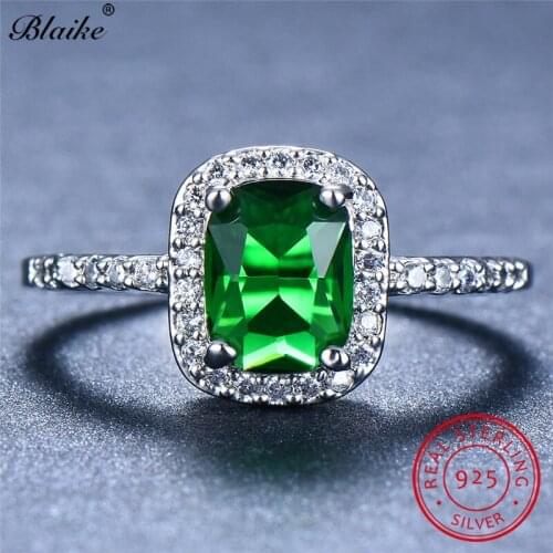 Blaike Green Emerald Birthstone Rings For Women Square Zircon Solid s925 Sterling Silver Wedding Ring Female Fine Jewelry