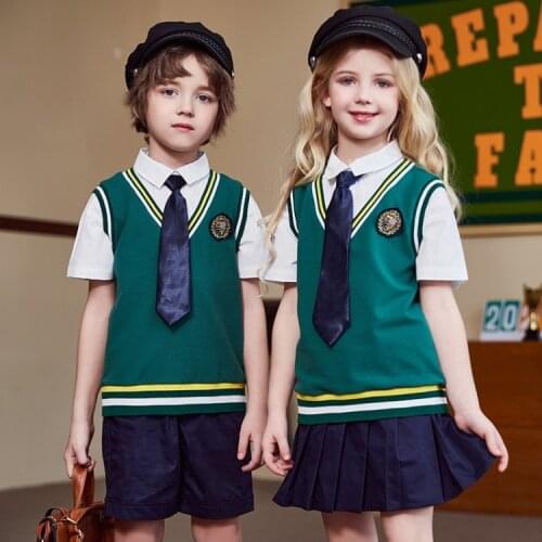 Childrens Clothing Sets 2021 New Summer Teen Boys Girls Fashion College Style Suits Fake Two Tops Shorts Skirts Teenagers Set