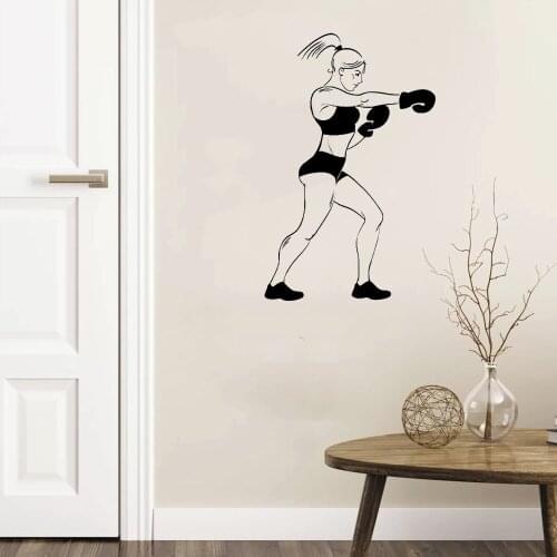 Handsome Female Boxing Wall Sticker Sports Extreme Sports Wall Decal For Boxing Club Vinyl Art Mural DW4789