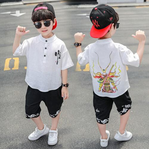 Summer Cartoon T-shirt+Shorts 2PCS Kids Boys Suit For 18M-8Yrs Baby Boys Clothing Set Fashion China Style Boys Clothes Suit