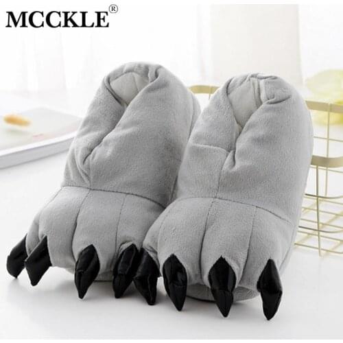MCCKLE Women Animal Paw Flat Indoor Slippers Woman Fashion Cotton Ladies Slip On Warm Couple Womens Female Shoes Plus Size