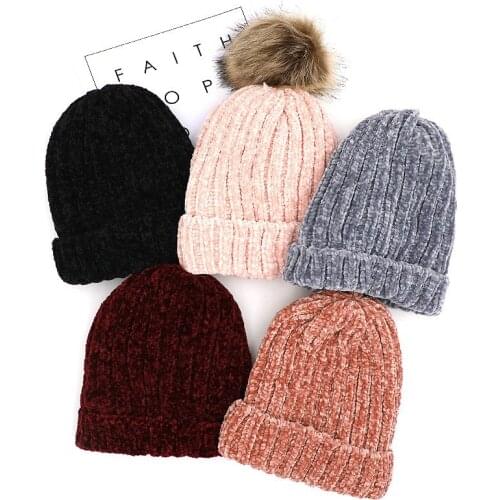 MYZOPER Knit Beanie Detachable Pompom Hat Thicken Keep Warm Fashion Casual Elasticity WomenS Winter Hat Ski Cap