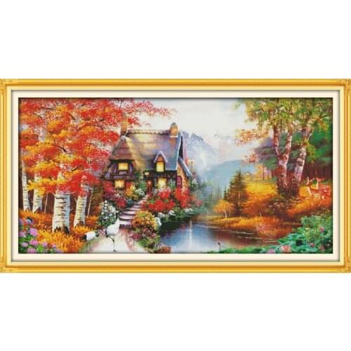 Dream cottage scenery cross stitch kits 11CT 14CT embroidery set printed canvas cotton thread needlework kit home decor crafts