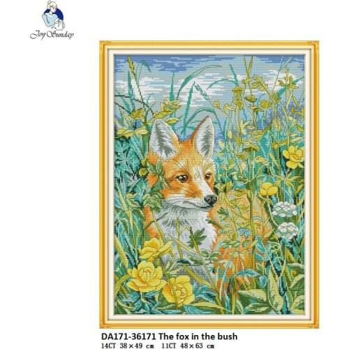 Joy Sunday The Fox in the Bush Pattern Cross Stitch 11CT 14CT DIY Handwork Cross Stitch Kits For Embroidery nkf Home Decor