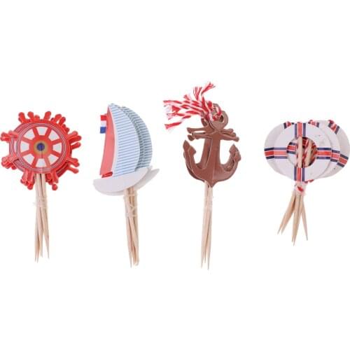 Set of 24pcs Nautical Theme Cupcake Food Picks Cake Topper Party Baby Shower