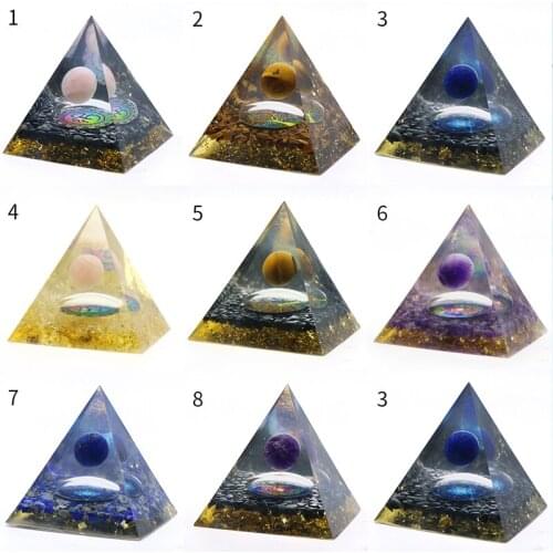 Natural Stone Tigers Eye Amethyst Plus Resin Triangular Pyramid Ornaments variety of stone Exquisite Home Furnishing Decoration