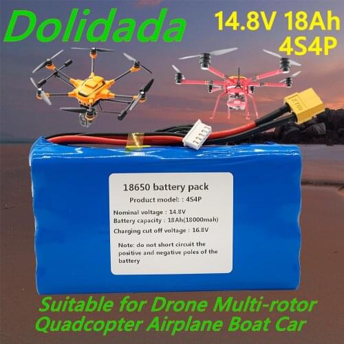 2021New14.8V/16.8V 18Ah 4S4P UAV Rechargeable Li-ion Battery 18650GA Suitable for Drone Multi-rotor Quadcopter Airplane Boat Car