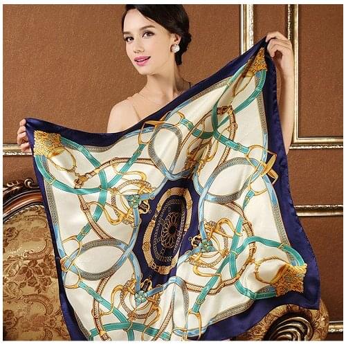 Factory directly sale drop shipping classical leather buckles printed big size pure silk scarf 100% real pure silk shawl