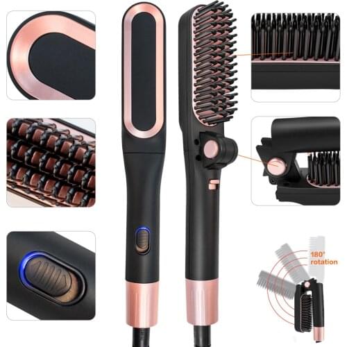 Foldable Hair Straightener Comb Heated Electric Straightening Brush Flat Iron PTC Heater Ceramic Men Beard Comb Styling Tools