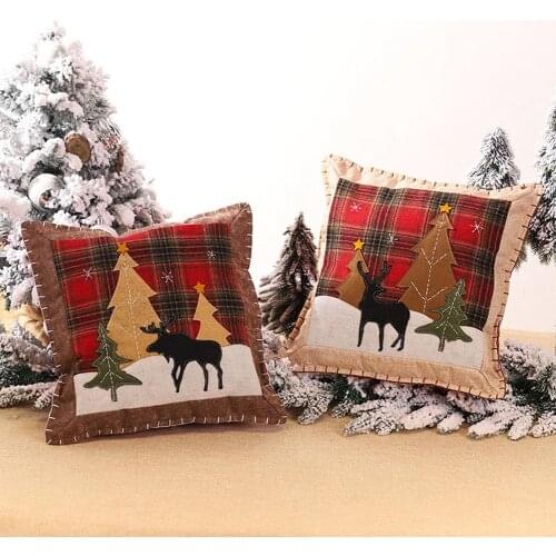 Christmas Cushion Cover Elk Cotton Linen Sofa Pillow Covers Printed Decorative Pillows Home Decor Sofa Cushions Pillowcover