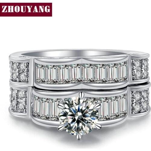 Silver Color Luxurious Six Claw Setting Cubic Zirconia Wedding Ring Sets Fashion Jewelry Engagement For Women Top Quality YG010