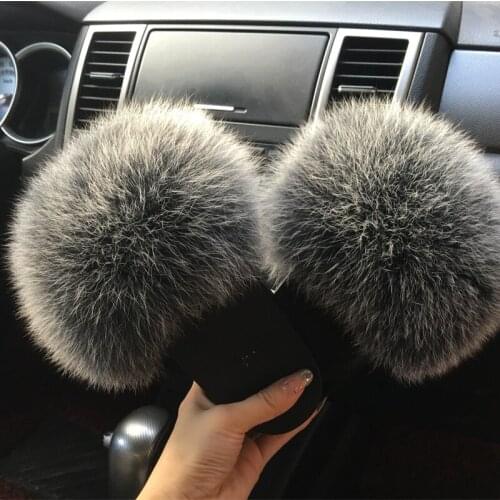 2020 hot Sale Women Fur Slippers Luxury Real Fox Fur Beach Sandal Shoes Fluffy Comfy Furry Flip Flops