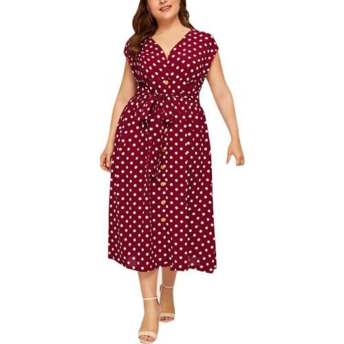 Loose Women Dress Plus Size Stylish Women Polka Dot Print V Neck Sleeveless Midi Dress female dresses for women 2021 vestidos