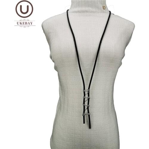 UKEBAY New Alloy Pendant Necklaces Long Necklace Women Rubber Jewelry Handmade Jewelry Black Rope Gift Wife Gifts Party Wedding