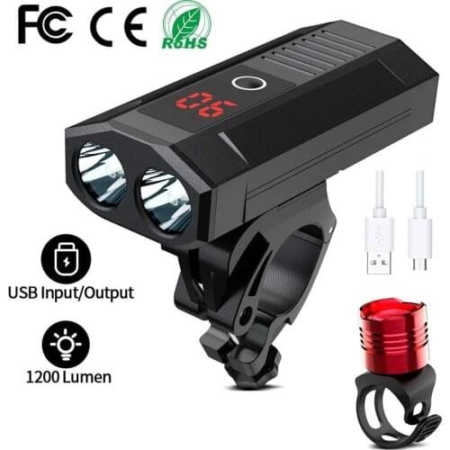 USB Rechargeable Bike Front Light Bicycle Headlight With Taillight Rainproof LED 5200mAh MTB Aluminum Body For Bike Accessories