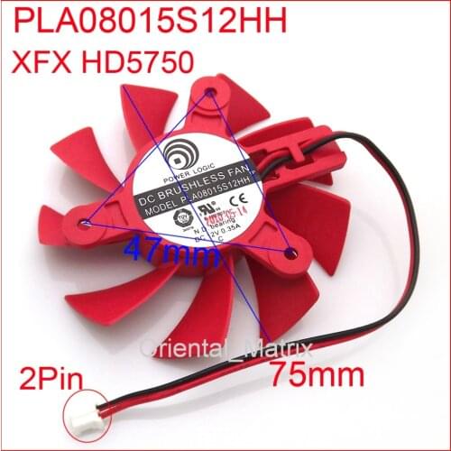 Free Shipping PLA08015S12HH 12V 0.35A 75mm 47x47x47mm For XFX HD5750 Graphics Card Cooling Fan 2Wire 2Pin